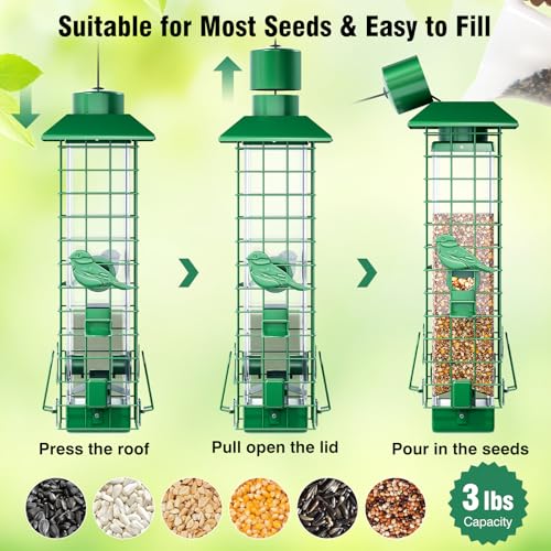 Squirrel-Proof-Bird-Feeder-Metal-Bird-Feeders-for-Outdoors-Hanging-Weight-Activated-3Lb-Capacity-4-Ports-All-Weather-Tube-Bird-Feeder-for-Outside-Cardinal-Finch-Bluebird-Wild-Bird-Feeder Squirrel Proof Bird Feeder Metal Bird Feeders for Outdoors Hanging Weight Activated 3Lb Capacity 4 Ports All Weather Tube Bird Feeder for Outside Cardinal Finch Bluebird Wild Bird Feeder