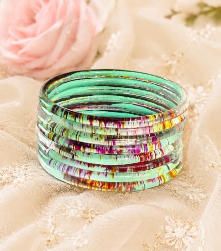 Image of NMII Premium Glass Bangle Set for Women | Multicolor Designer Kangan | Fancy Kanch ki Chudiya | 3D Transparent Chudi Set | Wedding & Festive Occasions Bangles