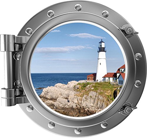 Vinilo decorativo ventana con diseño de faro plateado 12 pulg.