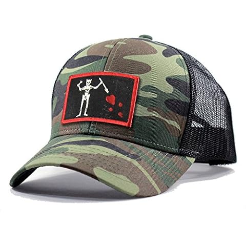 Homeland Tees Men's Blackbeard Pirate Flag Patch Army Camo Trucker Hat - Army Camo Cover