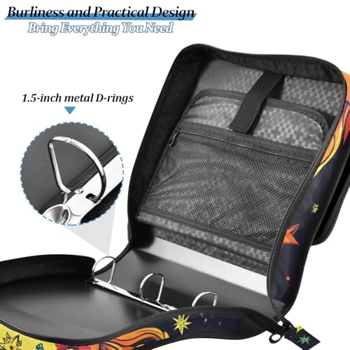 Image of 3 Ring Zipper Binder with Shoulder Strap Colorful Moon Sun Astrology 1.5 inch Binders Keeper Large Capacity Multi Pockets for School Office Supplies