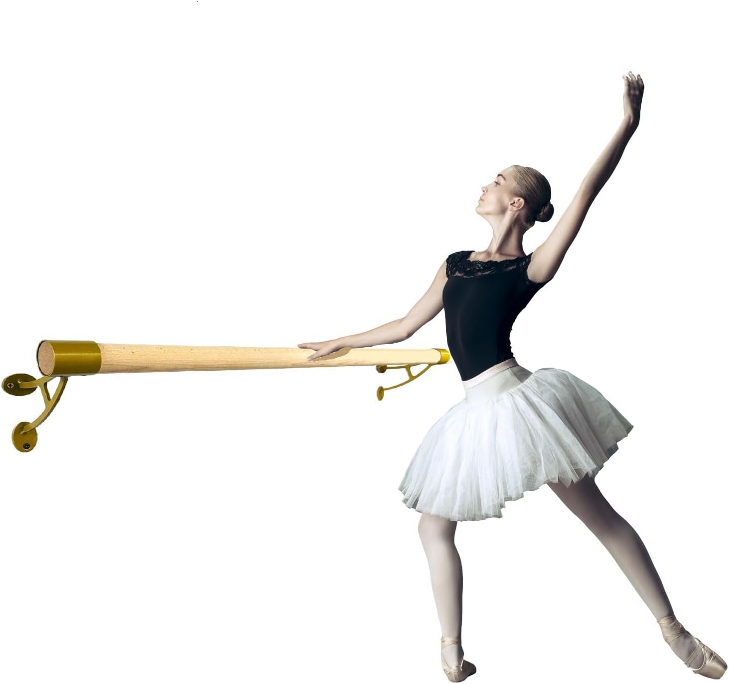 Balançoire Ballet Barre 4 FT Long 2.0” Diameter for Kids and Adults, Premium American Wood Wall Mounted Ballet Bar for Home/Studio Ballet Barre Dance Equipment Ballet Training Barre, GOLD (A) Brackets