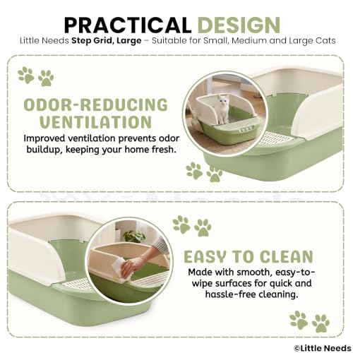 Image of Cat Litter Tray with Scooper - (Large, Step Grid) (51 x 36 x 22 cm) for Cats & Kittens | 20 inch Durable Semi-Enclosed Anti-Tracking Foot Step Toilet | Easy-Clean Tray (Color May Vary)
