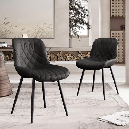 YOUNIKE Lot de 2 Chaises de Salle à Manger en Cuir Synthétique, Chaise de Cuisine Rembourrée avec Pieds en Métal, pour Cuisine, Salon, Noir