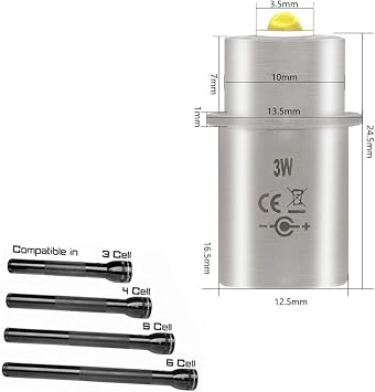 3W LED Bulb Upgrade Torch Flashlight Bulbs M G for CRE XP-G3 3V 2 Cell C&D for Replacement Part LED Conversion Kit Bulb Light (Cold White, 2 Cell D & C 3V)