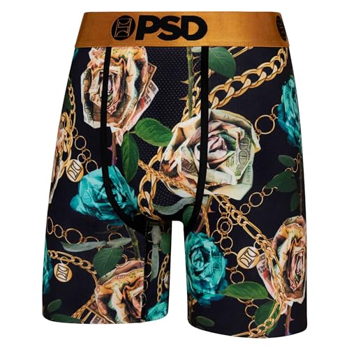 PSD Men's Boxer Briefs - Rose & Chains Teal, 7 Inch Inseam, Moisture-Wicking, 4-Way Stretch, Boxer Briefs for Men, 2X-Large