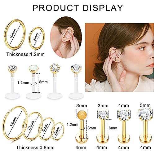 Ubjuliwa 27Pcs 16G Cartilage Earrings Stud Hoop for Women Stainless Steel Forward Helix Piercing Tragus Earrings Conch Piercing Jewelry3