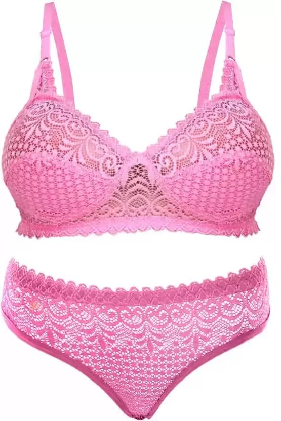 Image of Womens Cotton Solid Regular Bra & Underwear Lingerie Set
