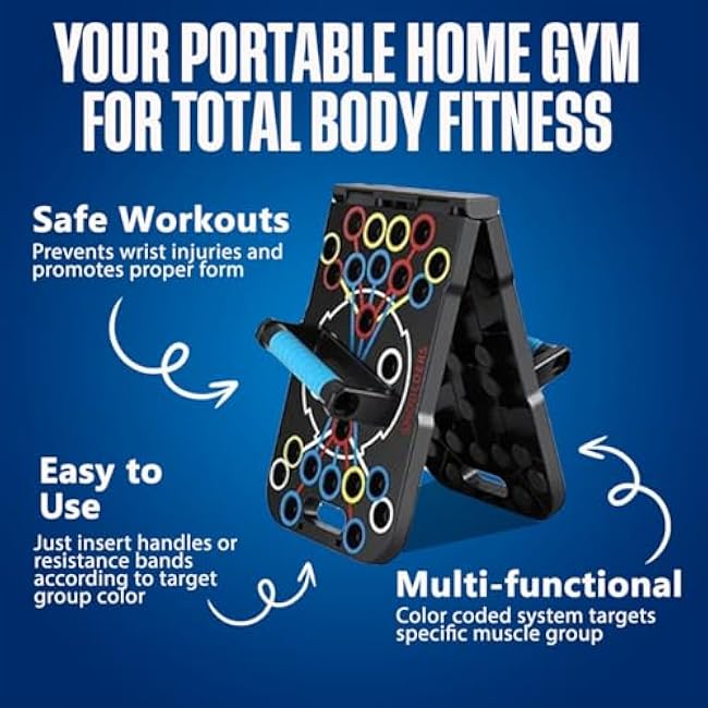 Push Up Board, Portable 25-In-1 Push up Board for Men, | Pilates Bar & Fitness Accessories with Resistance Bands & Ab Roller Wheel, Professional Strength Training Equipment For Man and Women