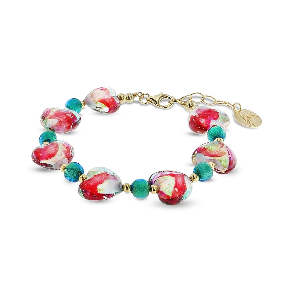 Venetiaurum - Bracciale per Donna con Cuori in Vetro Originale di Murano e Argento 925 - Gioiello made in Italy certificato