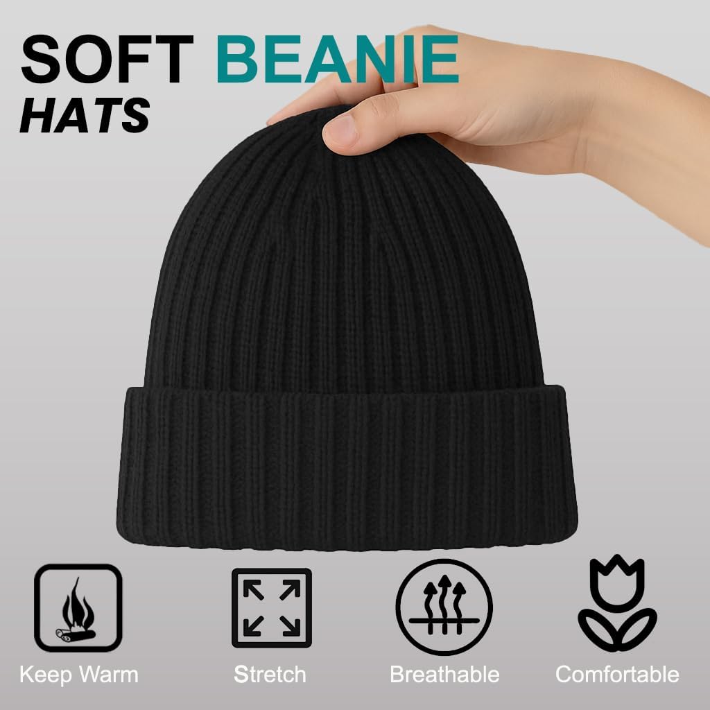 BISMAADH Fleece Lined Woolen Cuff Cap Beanie for Men & Women Warm Knit Winter Hat Stretchy Fit Soft - Image 4