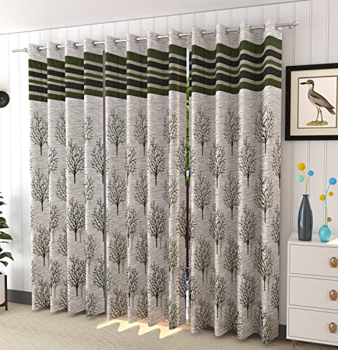 Image of HOME UTSAV 3 Piece Jute Blackout Heavy Jacquard Tree Curtains for Door 7 Feet, Green