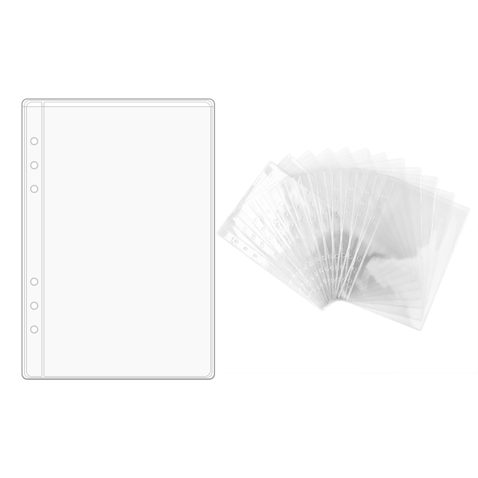 NatSumeBasics 12pcs A5 Binder Inserts Clear 6 Holes A5 Binder Pockets Zipless Cash Budget Envelopes for 6-Ring Notebook Binder Sheet Protectors Organize Photos Cards Bills (A5, Clear)