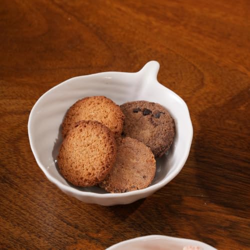 Image of HOME 360 Premium Ceramic Leaf Serving Bowls Set of 2 | Modern White Small Bowls for Snacks, Cookies, Biscuits, Desserts, Dips & Side Dishes (2, Leaf Serving Bowls)