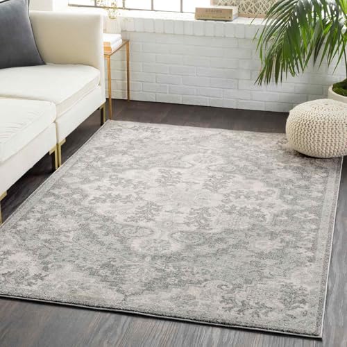 Livabliss Asmara Vintage Rug - Area Rugs for Living Room 200x275 cm, Bedroom - Scandi Neutral Rugs, Traditional Patterned Boho Style, Natural Easy Care Pile - Large Rug, Medium Grey