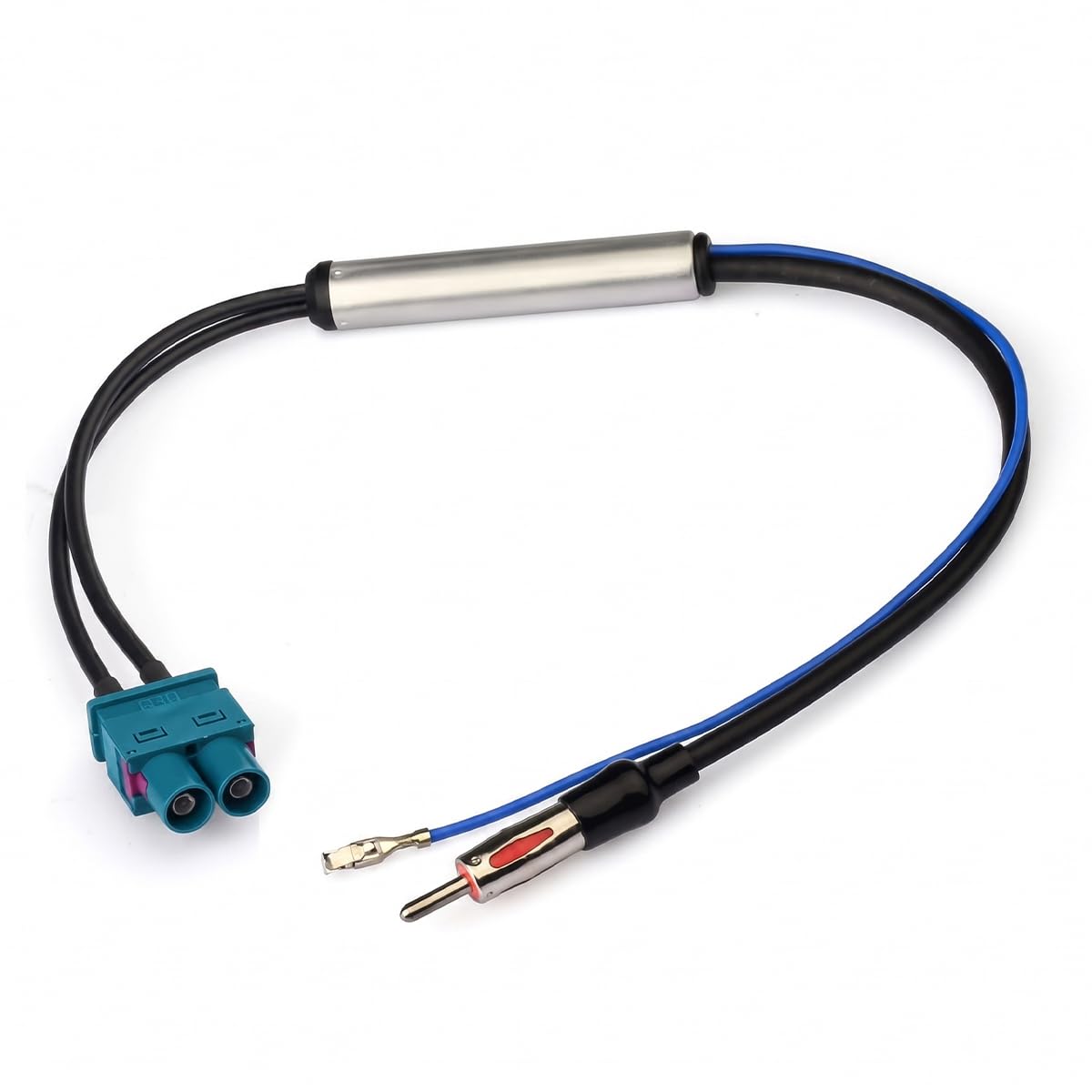 Migliore ricezione radio senza rumore: adattatore doppio Fakra a DIN con amplificatore di segnale per autoradio, alimentazione phantom da 12 V, compatibile con VW, Audi, BMW, Skoda, 30 cm