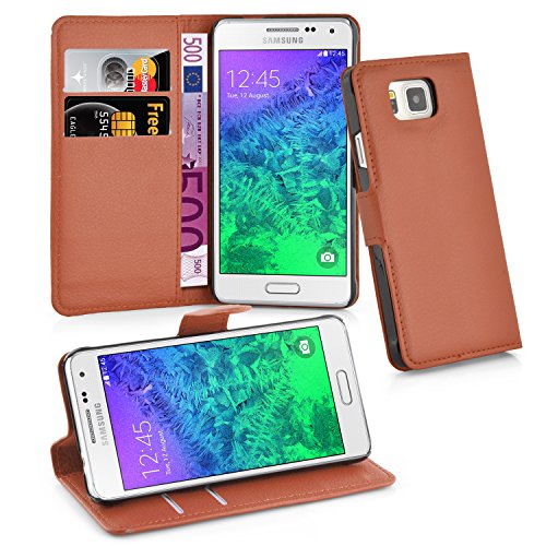 cadorabo Coque pour Samsung Galaxy Alpha en Noisette Marron - Housse Protection avec Fermoire Magnétique, Stand Horizontal et Fente Carte - Portefeuille Etui Poche Folio Case Cover