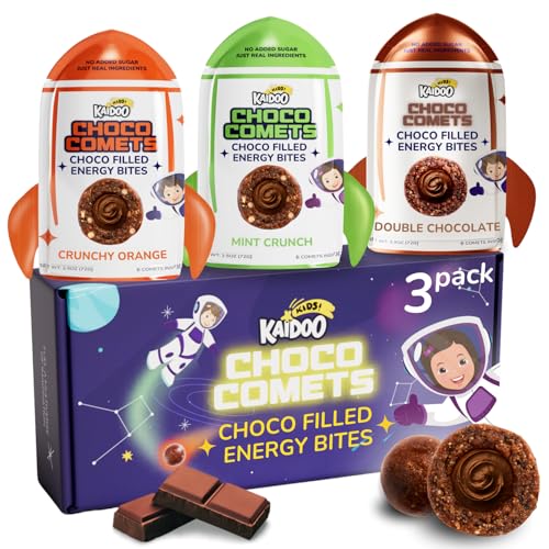 Image of Kaidoo Kids Choco Comets - Variety 3 Pack, Chocolate Filled Energy Balls, Natural High Protein & Fiber No Colour, No Added Sugar, Healthy Snacks for Children
