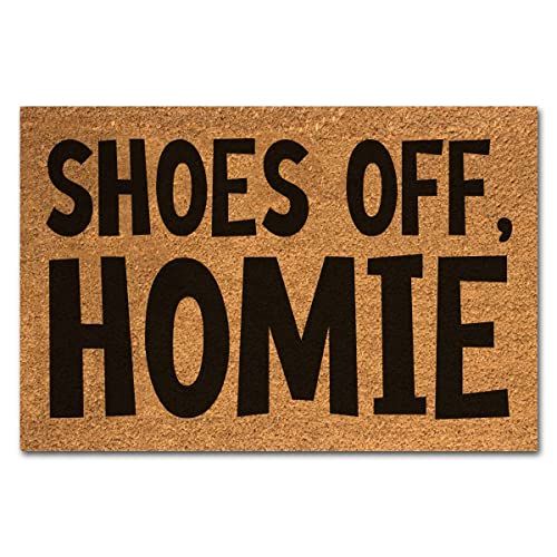 Funny Coir Doormat Shoes Off Homie Front Door Mat Entryway Outdoor Mat with Heavy Duty Front Porch Decor Welcome Mats House Warming Gift Coir Doormat Entry Natural Coir Brown Mat 23.7 x 15.7 inch