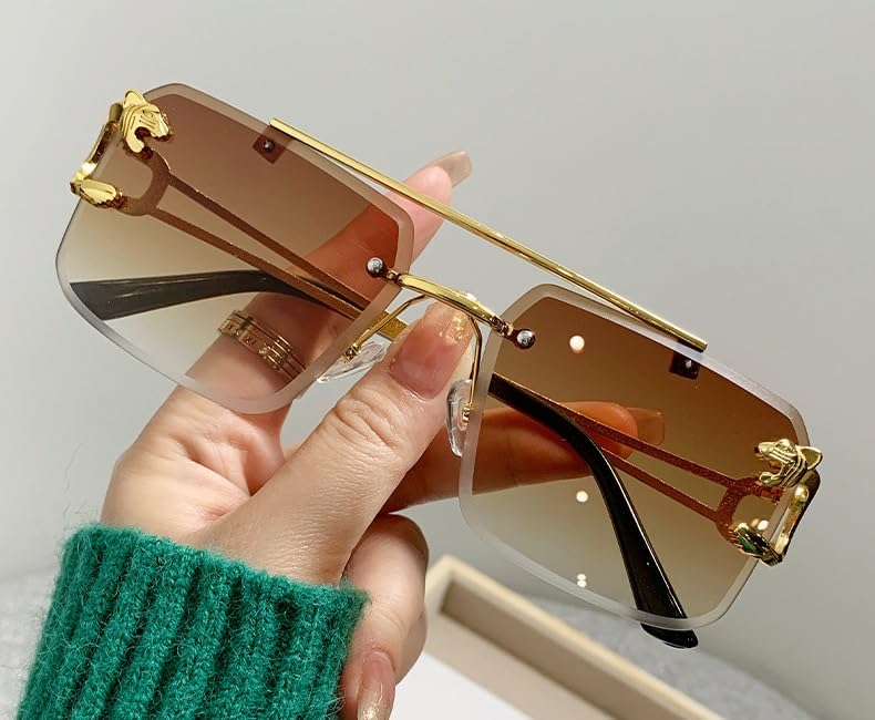 Image of Rimless Sunglasses for Men and women Fashion Square Tinted Shades Frameless Lens Metal Rectangle Glasses UV400