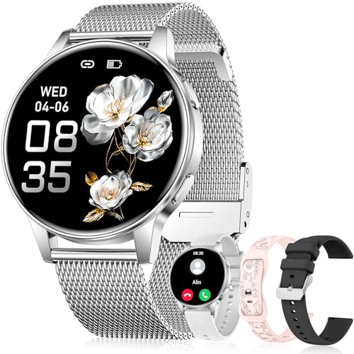 Image of Smart Watches for Women, 1.27 inch Fitness Watch with Bluetooth Make & Answer Calls,24H Heart Rate /SpO2 /Sleep Monitor,120+ Sport Modes IP68 Fitness Tracker Compatible with iOS & Android (4 Straps,Silver)