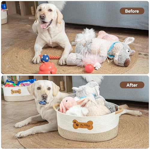 Dog Toy Basket - Cotton Rope Dog Toy Bin With Handle - Cute Woven Pet Toy Box - Perfect Toy Basket For Pets - Storage Baskets For Organizing - Toy Box For Dogs - Image 6