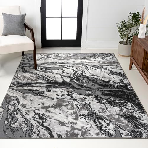 JONATHAN Y Swirl Marbled Black/Ivory Indoor Area Rug 5X8 ft,