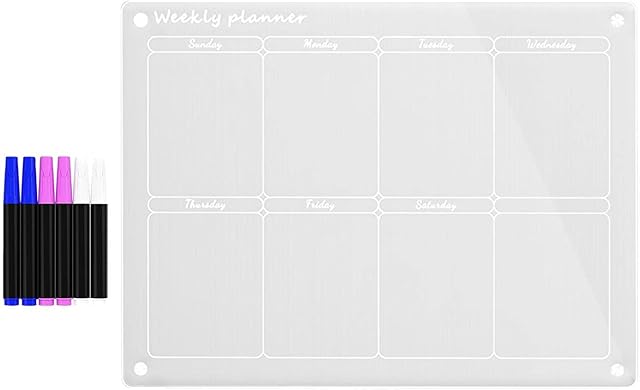 Calendário mensal e semanal magnético acrílico para geladeira, quadro magnético transparente apagável a seco para geladeira, quadro de agenda para lista de tarefas para geladeira reutilizável Planner (grade branca de 40 x 30 cm)