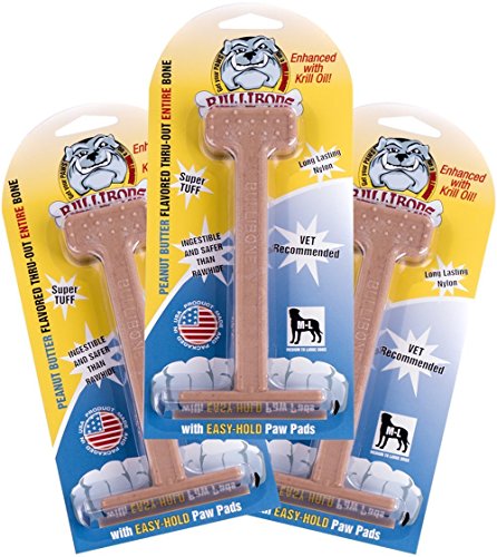 Bullibone Nylon Dog Chew Toy Nylon Bone - Improves Dental Hygiene, Easy To Grip Bottom, And Permeated With Flavor (Peanut Butter, Large - 3 Pack) #TOP8