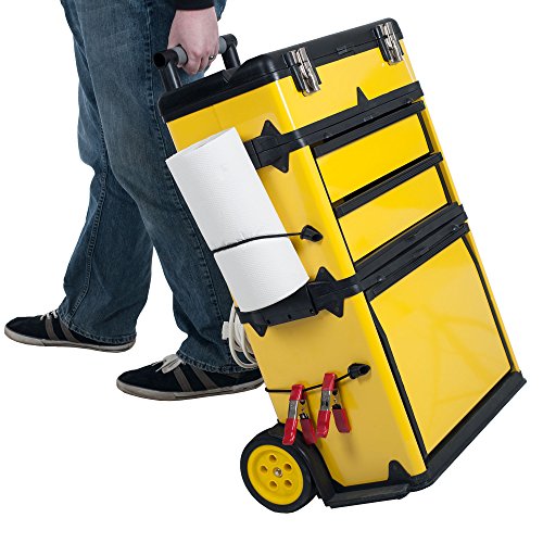 Stackable Rolling Tool Box Organizer With Telescopic Comfort Grip Handle – Mobile Upright Rigid Tool Chest With Wheels And Drawers By Stalwart #TOP7