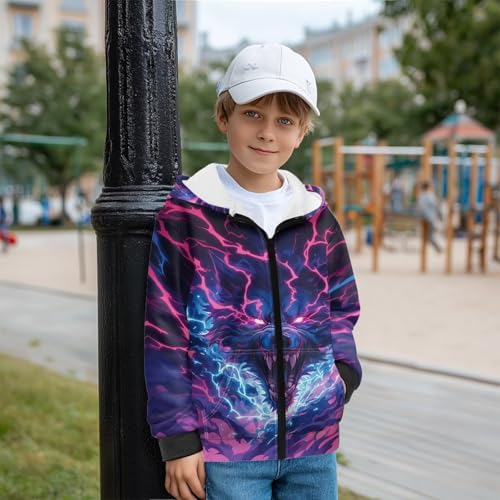 Unisex Boys Fleece Jacket Hoodie Lined Zip Up Hooded Sweatshirt Kids Winter Jackets with Pocket2