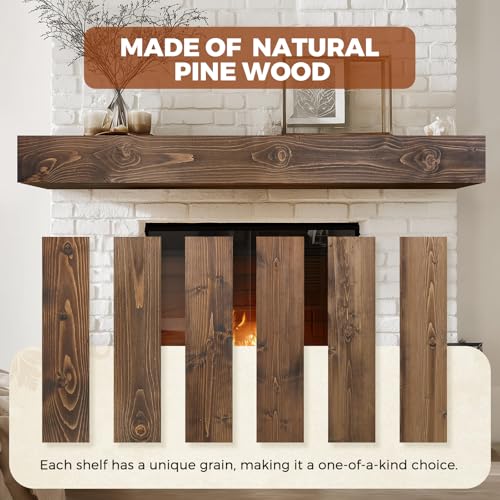 ABSWHLM 60x8x5in Pine Wood Fireplace Mantel Shelf, Weathered Brown by ABSWHLM - Used condition - Image 4