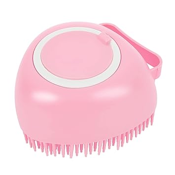 Molain Dog Cat Bath Brush Comb Silicone Rubber Dog Grooming Brush Silicone Puppy Massage Brush Hair Fur Grooming Cleaning Brush Soft Shampoo Dispenser (pink heart)