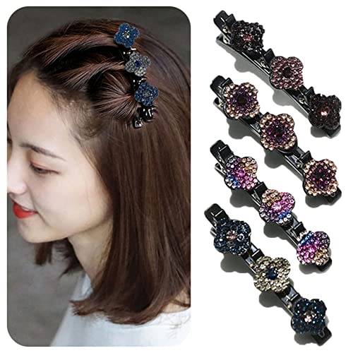 Geoby Sparkling Crystal Stone Braided Hair Clips, Satin Fabric Bands, Rhinestone Clip With Rhinestones For Women/Girls (A Set) #TOP30