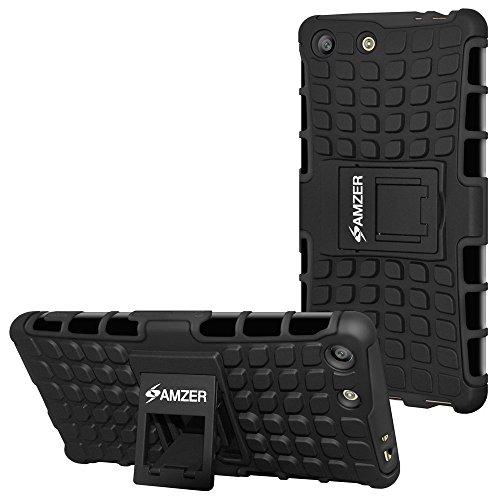 AMZER Hybrid Warrior Case with Kickstand for Sony Xperia M5 - Retail Packaging - Black