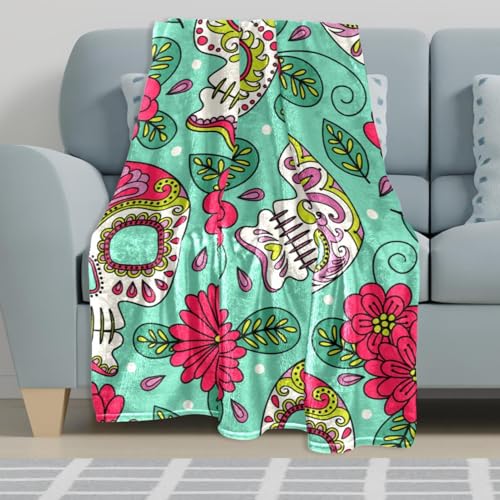 Couverture polaire douce crâne de fleur contre le froid jeté de lit microfibre - 6