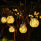 Cooo 2 Pack Crackle Glass Solar Lantern with 30 LED Firefly Lights– Waterproof Outdoor Hanging Lamp 215% Larger Solar Panel, Anti-Rust Lids Decorative Lighting for Garden Patio Christmas Decorations