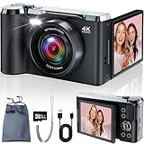 JDZ 4K Digital Camera for Photography and Video, 56MP Autofocus Vlogging Camera for YouTube, 3'' 180° Flip Screen, 16X Zoom, Flash, Compact Travel Camera with 32GB Card for Beginners