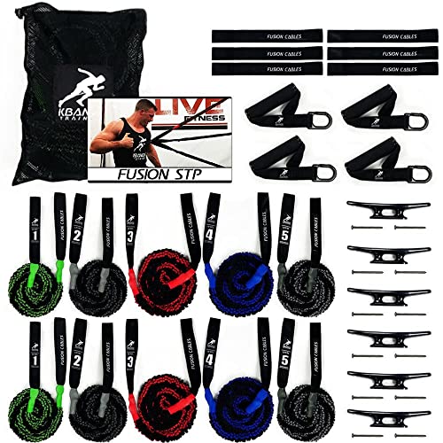 Kbands Training Fusion Home Gym Resistance Bands Set - Wall Mount Training System Included + 10 Durable Sleeve Covered Resistance Bands (5 Levels Of Resistance) Handles + Anchor Straps #TOP6