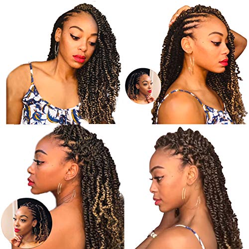 Vigorous Pre-twisted Passion Twist Crochet Hair 18 Inch Spring Twist Pre-looped Passion Twist Bomb Twist Synthetic Hair Extension for Black Women 8 Packs (T1B/27)