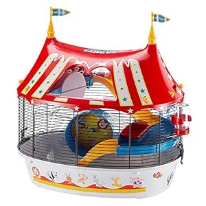 Ferplast 57922799 CIRCUS FUN, Drie verdiepingen kooi voor hamsters en muizen, stevig plastic metaal, inclusief gekleurde stickers accessoires, 49.5 x 34 x 42.5cm, meerkleurig