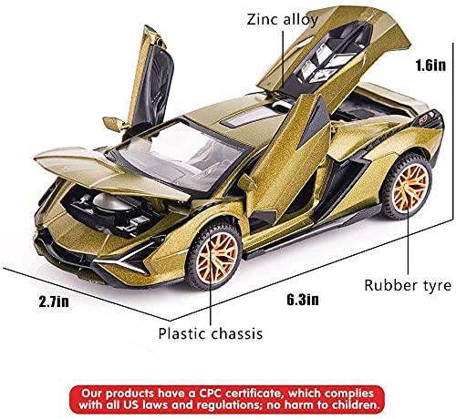 Image of Toy Cars Sian Fkp3 Metal Model Car With Light And Sound Pull Back Toy Car For Boys Age 3 + Year Old(Sian Vb32611-1 Army), Multicolor