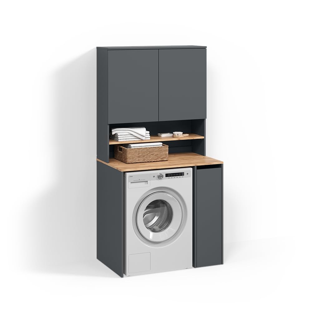 Livinity Mobile lavatrice Paolina, Antracite/Rovere dorato, 93.6 x 88.2 cm 2 parti con ripianoSpazio di stoccaggio aggiuntivo sopra l'elettrodomestico per detersivo e accessori