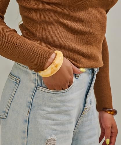 WOWORAMA Acrylic Resin Cuff Bracelet for Women Colorful Acrylic Dome Open Bangles Beige Tortoise Brown Chunky Mottled Acetate Resin Bracelets Jewelry