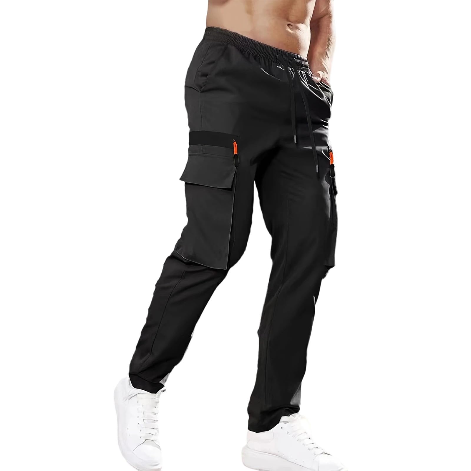 Mens Cargo Work Pants Lightweight Quick-Dry Workout Pants Straight Leg Relaxed Fit Outdoor Hiking Pant Multi Pockets