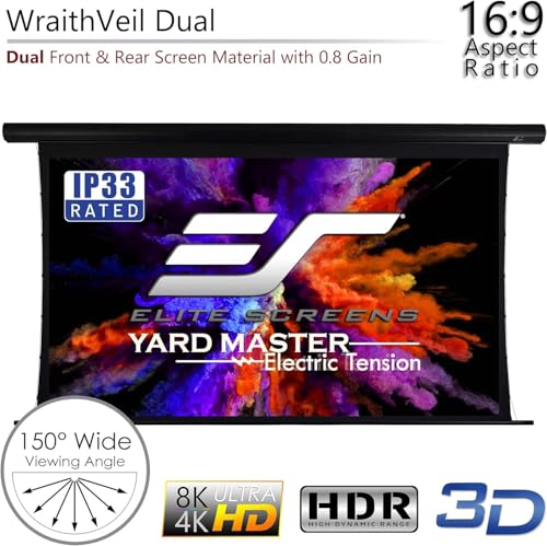 Image of Elite Screens Yard Master Tension Projector Screen, 100-inch 16:9, Outdoor Electric Motorized Automatic Front Rear Dual Projection Movie Screen, OMS100HT-ELECTRODUAL | US Based Company 2-YEAR WARRANTY