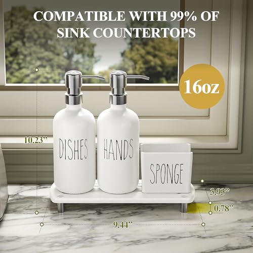 Image of Cisily Kitchen Soap Dispenser Set Comes with Ceramics Sponge Holder, Gold Pumps, and Instant Dry Tray, Hand and Dish Soap Dispenser Set (4, Silver + White + Sponge Holder)