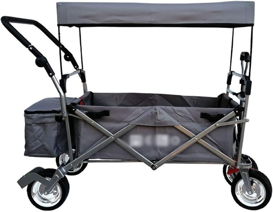 HARIPYER Handwagen, zusammenklappbarer Gartenwagen, robuster Wagen mit abnehmbarem Dach, multifunktionaler Outdoor-Camping-Picknickwagen mit gepolstertem Griff, leicht zu tragen/Hellgrau