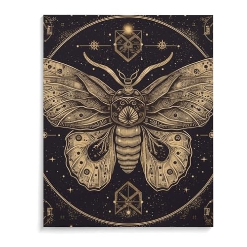 Poster papillon de nuit encadré 45x60 anti-reflet en coton lin pour salon