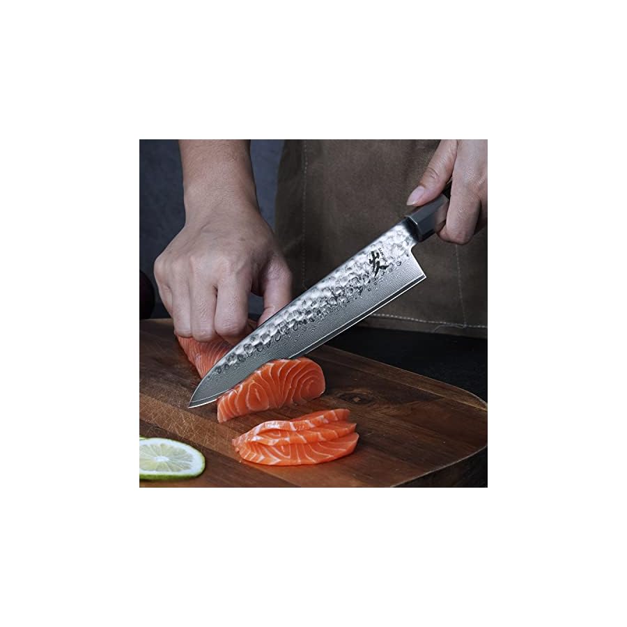 SAMCOOK Japanese Chef Knife - 8 Inch Professional Hand Forged Gyuto Knife - VG-10 Damascus High Carbon Stainless Steel Kitchen Cooking knife - Ergonomic Black Sandalwood Handle with Gift Box